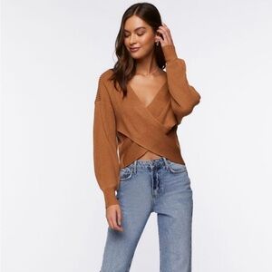 Forever 21 Women's Ribbed Crossover Sweater in Camel | Small